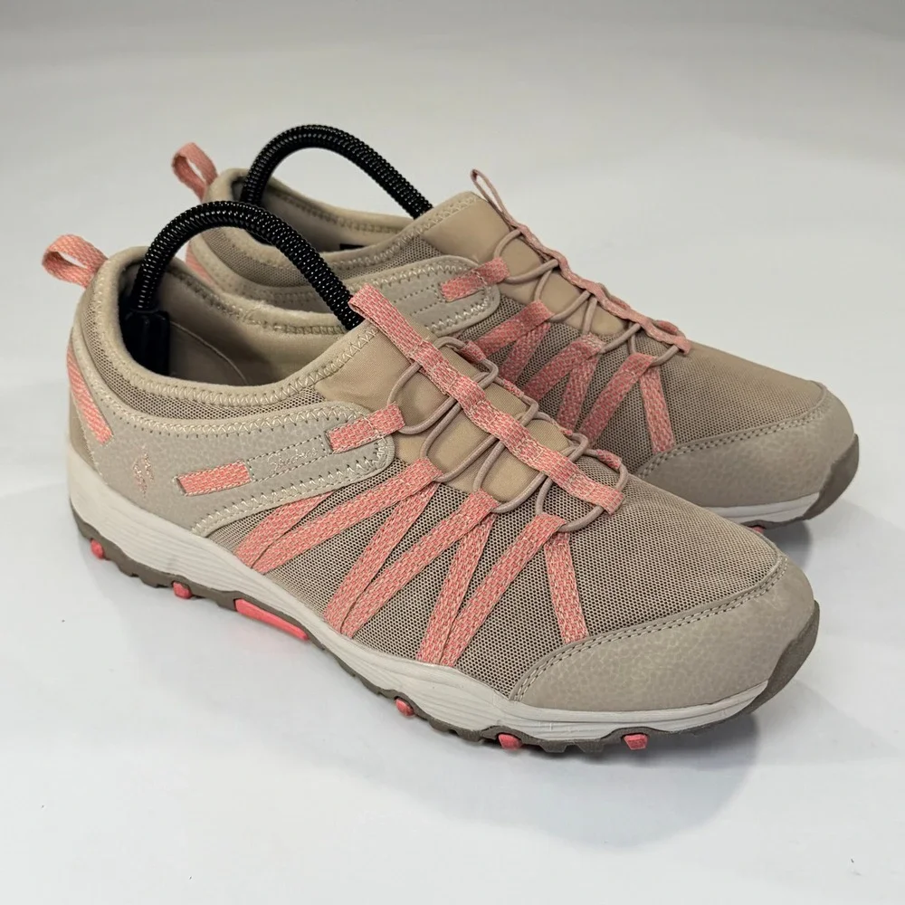 Skechers Seager Hiker Shoes Womens 10 Taupe Pink Bungee Athleisure Trail Slip On